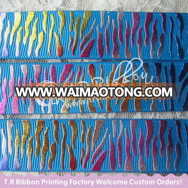 rainbow stripes puff foil printed grosgrain ribbons stock