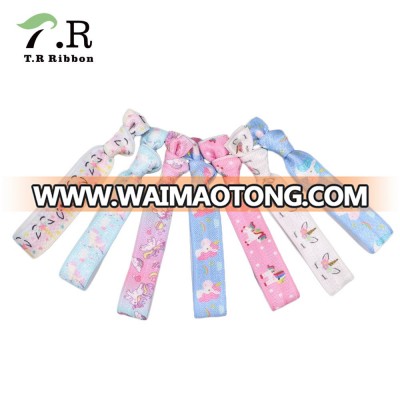 15mm unicorn  printed  fold over elastic hair tie for girl